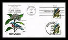US COVER MISSOURI STATE BIRD FLOWER FDC DUAL CANCEL COLLINS HAND PAINTED