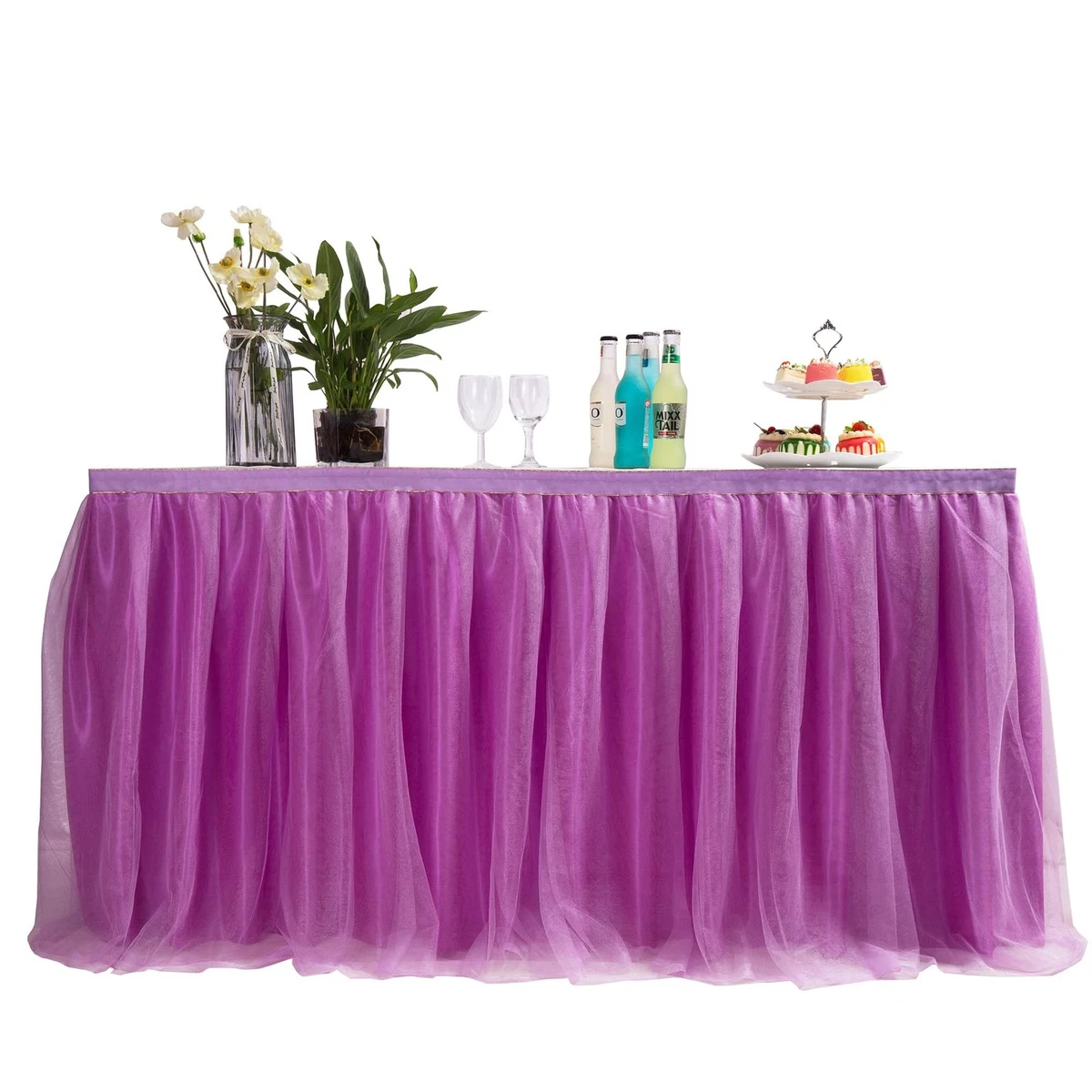 Fanqisi Tovaglia In Raso Con Rose 3D - Viola 228x390 Cm - Decorazione Per Feste E Matrimoni