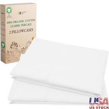 Organic Cotton Pillowcases Set of 2 Breathable Lightweight Cool Envelope Closure