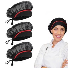 3 Pcs Chef Hat, Elastic Kitchen Cooking Hat for Women, Food Service Hair Nets Me