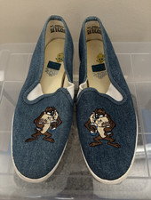Vintage 90s Keds Looney Tunes Taz Denim Slip-On Shoes Blue/White WF-5561M US 8.5