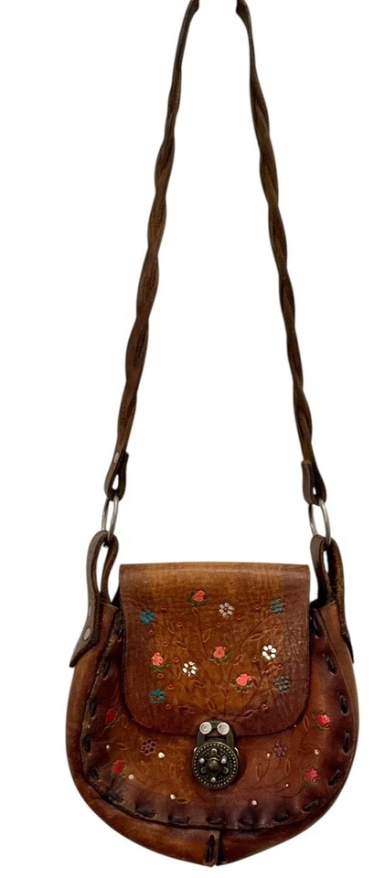 Lindo bolso boho hippie de cuero pintado a mano de colección LEER envío gratuito Foto 2 de 4