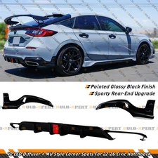 For 2022-26 Civic FL1 FL2 Hatchback V2 LED Rear Diffuser + MU Style Corner Apron
