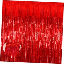 4 Pack 3.2Ft x 8.2Ft Fringe Curtain Backdrop, Sparkle Metallic Tinsel Foil Red