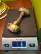 Vintage HEAVY Solid Ornate Oval Brass Door Knobs Threaded Spindle Handle, 1 lb+