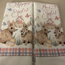NWT~ Two Happy Easter  Kitchen Towels~ Bunnies, Eggs, Duck 15 x 25~Polyester