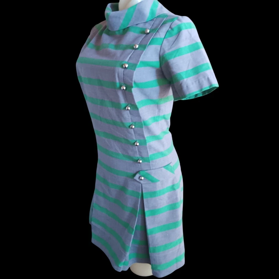 Vintage Women's Dress 8 Gogo Mod 1960's Stockton Button Details Back Zipper - Image 3 of 4