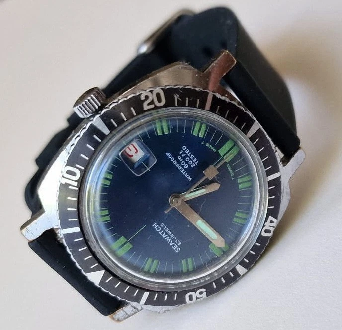 RELOJ MARINO Buzo Vintage Impermeable hasta 60m/200 pies 23J EB 8021/68 Suizo Años 60 Foto 3 de 4