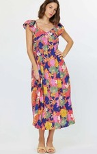 NWT Current Air Bailey Flutter Sleeve Midi Dress Size Medium Red Tropical Floral