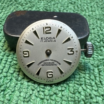 Eloga Watch Co Dial And Movement Broken Balance Spring Parts 19.3 mm