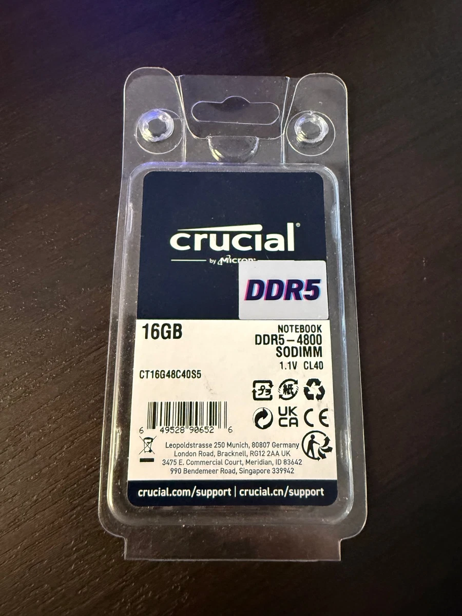 Crucial 16GB DDR5 4800 MHz SO-DIMM Memory (CT16G48C40S5) for sale