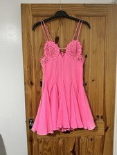 ASOS DESIGN Pink Embellished Mini Dress Pearl Detail Strappy Neon Summer UK 16