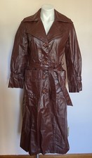 VTG AMBE Leather Trench Coat Wine Burgundy Red 70s disco Long Belt Jacket 9/10 M