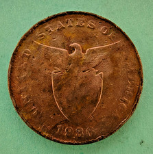 1936 -One Centavo, Philippines, US Territory- Manila Mint- Bronze Coin USA