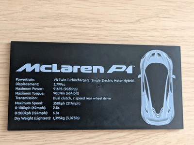 Lego 42172 Technic McLaren P1 8x16 Tile Plaque Only With Facts On