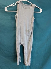 Dusty Blue Ribbed Baby Romper 18–24M Snap Leg Tie Shoulder Minimalist Soft