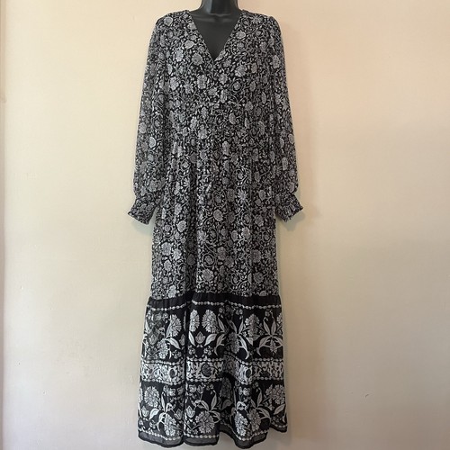 Antiguo Vestido Azul Marino L En Niveles Cottage Prairie Femenino En Niveles Boho Negro Blanco - Imagen 12 de 13
