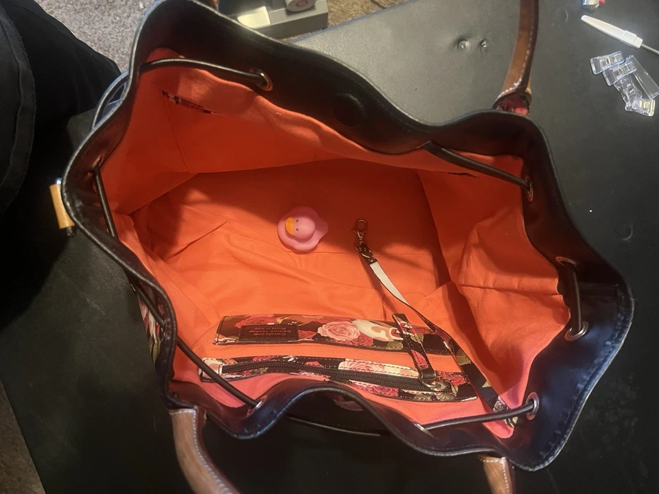 Monedero floral Cavalcanti Rose, cuero genuino real hecho a mano en Italia, nuevo. Foto 4 de 4