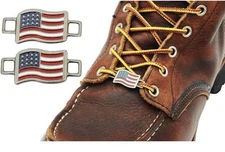 Red Wing American Flag Shoe Boot Lace Keeper Silver Tone One Pair Red White Blue