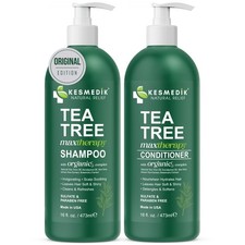 Kesmedik Tea Tree Shampoo & Conditioner Set for Itchy & Dry Scalp, 16 fl oz Each