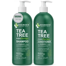 Kesmedik Tea Tree Shampoo & Conditioner Set for Itchy & Dry Scalp, 16 fl oz Each