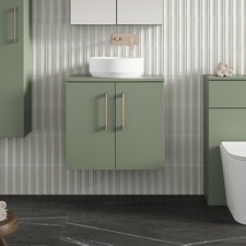 Image of Nuie Arno Wall Hung 2-Door Vanity Unit & Worktop 600mm - Reed Green