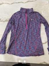 Under Armour Half Zip Pullover Shirt Womens S Pink Purple Long Sleeve Heatgear