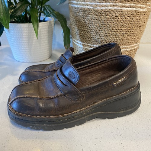 Mocasines Oxford gruesos de cuero marrón vintage Skechers Y2K para mujer 6 #1280 - Imagen 1 de 7