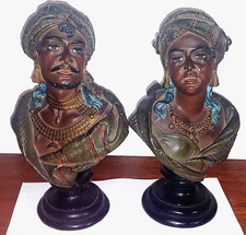 PAIRE DE BUSTE PLATRE POLYCHROME COUPLE ORIENTALISTE AFRICANISTE GOLDSCHEIDER ?
