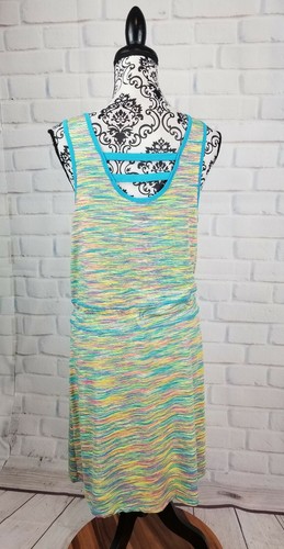 Reel Legends sleeveless stretch knit geometric print tie waist dress size L bb06 - Picture 9 of 9