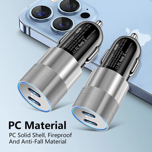 Cable Adaptador Cargador Coche Doble Tipo C PD Rápido 40W Para iPhone 15 Pro Max Reino Unido - Imagen 2 de 10