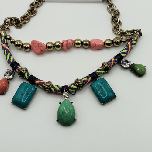 Ethnic Boho Faux Turquoise and Coral Necklace & Earrings Set Hippy Statement - Picture 3 of 17