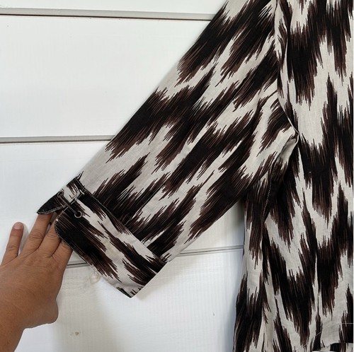 Chico’s Ikat Linen Button Up Shirt Blazer Jacket Boxy Brown Women’s Plus Size 3 - Picture 11 of 12