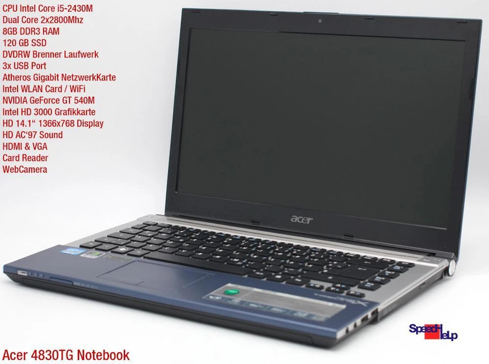 ACER ASPIRE 4830TG PORTÁTIL WINDOWS 10 8GB 120GB LED 14.1 GEFORCE GT 540 - Imagen 2 de 4