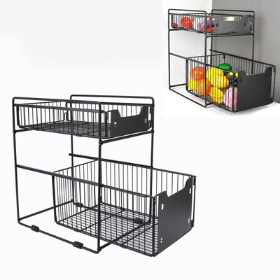 FA 2 Tier Under Sink Cabinet Organizers Sliding Drawer Detachable Foldable Under