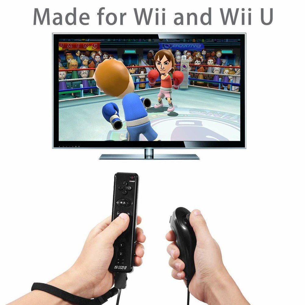 Built in Motion Plus Remote Controller & Nunchuck For Nintendo Wii Wii U + Strap
