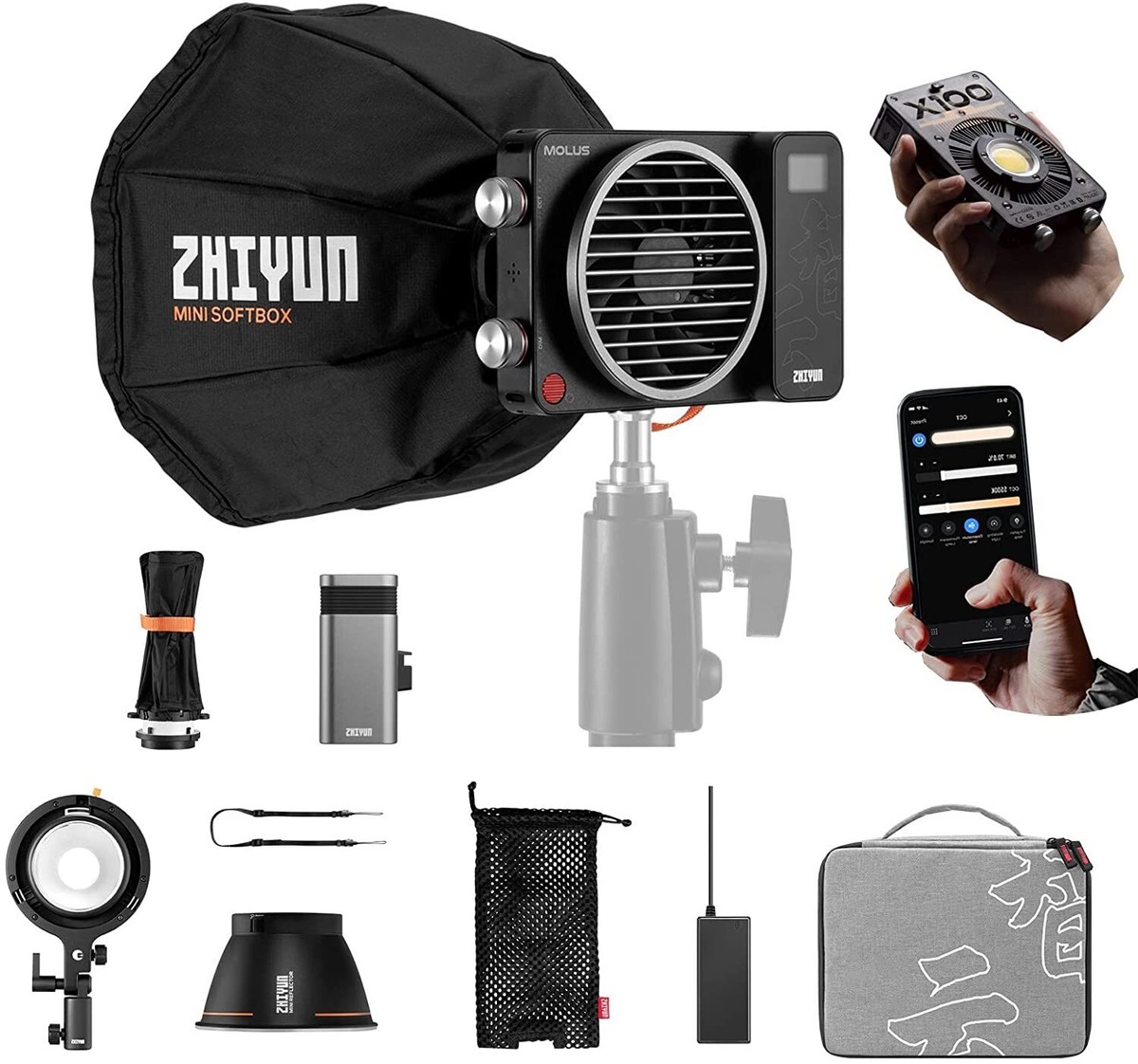 ZHIYUN MOLUS X100 Pro KITS Pocket Size Led Video Light Lamp 2700K-6500K Softbox ZHIYUN MOLUS X100 Pro KITS Pocket Size Led Video Light Lamp 2700K-6500K Softbox