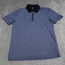DKNY Polo Shirt Mens Small Blue Printed Allover Logo 1/4 Zip Short Sleeve Casual