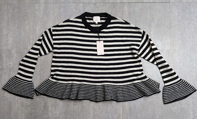 CINQ À SEPT XS Loose-Fit Drop-Shoulder Striped Seren Pullover Sweater Women NWT