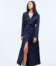 Madewell NWOT shirtdress dress satin xxs 0 00 navy blue maxi midi