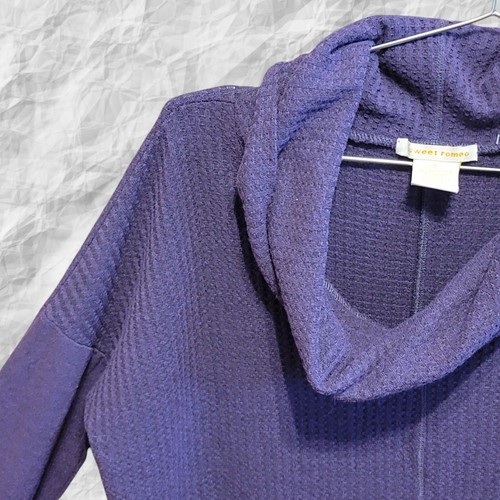 Sweet Romeo Sweater Size Large Purple Waffle knit Cowl Neck Loose Fit T50