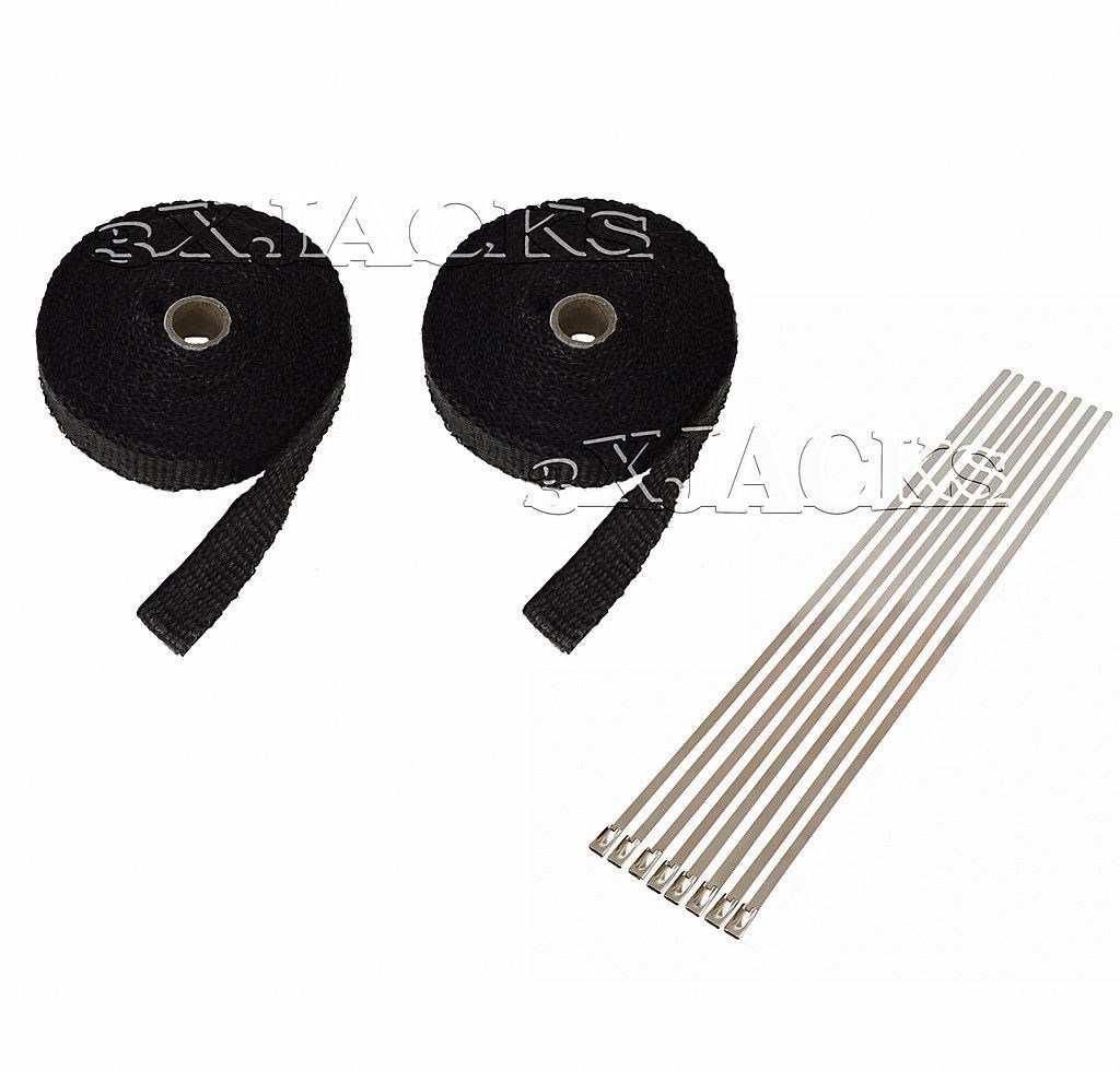 2 FIBERGLASS MOTORCYCLE EXHAUST PIPE WRAP THERMO TAPE KIT 2B125K HIGH