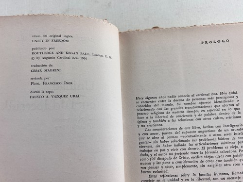 Unidad En La Libertad by Cardenal Agustin Bea, 1964 Paperback, Spanish Language - Imagen 7 de 11