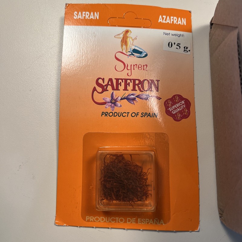Sealed Pack Syren Imported Spain Spanish Saffron Azafran 1/2 gram Exp 12/2003