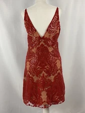 Free people Shimmers mini red dress women Sheath $108 night shimmers plunge #660