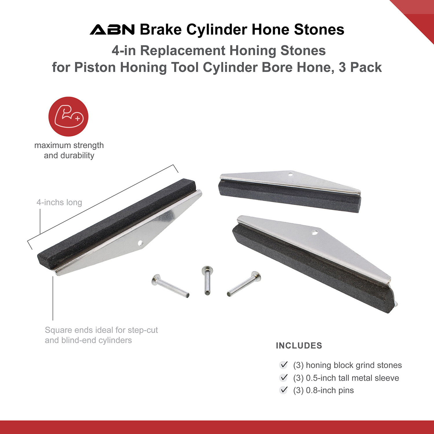 ABN Brake Cylinder Hone Stones 4 IN Replacement Honing Stones, 3 Pk
