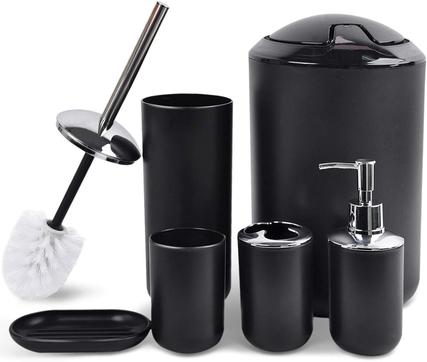 CERBIOR Bathroom Accessories Set 6 Piece Bath Ensemble Shiny Black-6pcs