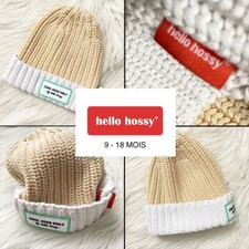 Bonnet en maille bio beige/blanc HELLO HOSSY 9-18 mois
