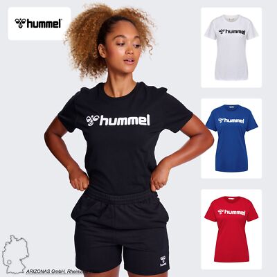 hummel Damen T-Shirt Regular Fit Stretch Rundhalsausschnitt Logo Sport Shirt