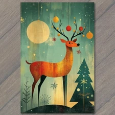 POSTCARD Christmas Reindeer Snowy Scene Festive Holiday Deer Lights Ornaments